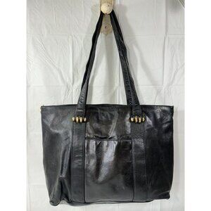 Lauren Alexandra black leather shoulder bag tote large